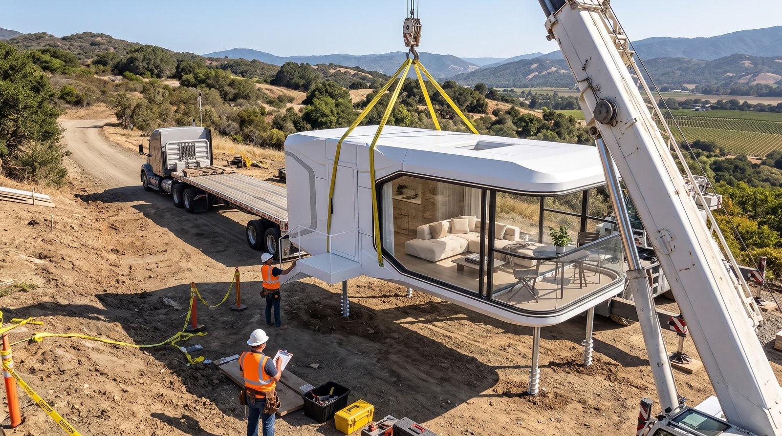 AeroPod Model E7 Mobile Crane Placement and Delivery