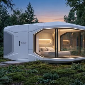 AeroPod Model M3 Compact Pod Stationed in Secluded Pine Forest Retreat