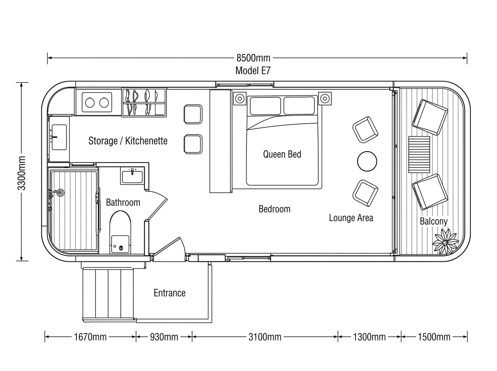 AeroPod Model E7 Architectural CAD Floor Plan